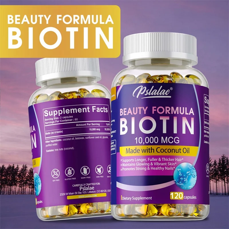 

Biotin Supplements - Contains Coconut Oil To Support Healthy Skin and Nails, Promote Hair Growth, Energy Metabolism, Antioxidant