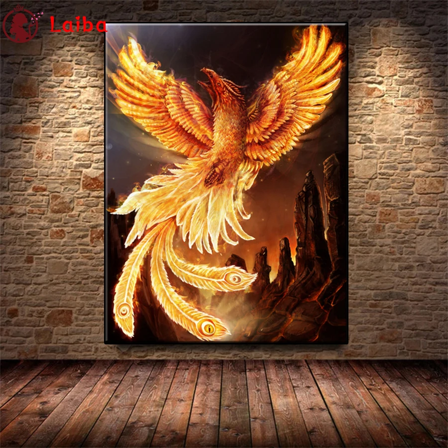 Diamond Mosaic Fantasy Animal Art Fire Phoenix Flying Bird Diamond Painting Cross Stitch Embroidery Needlework Wall Art