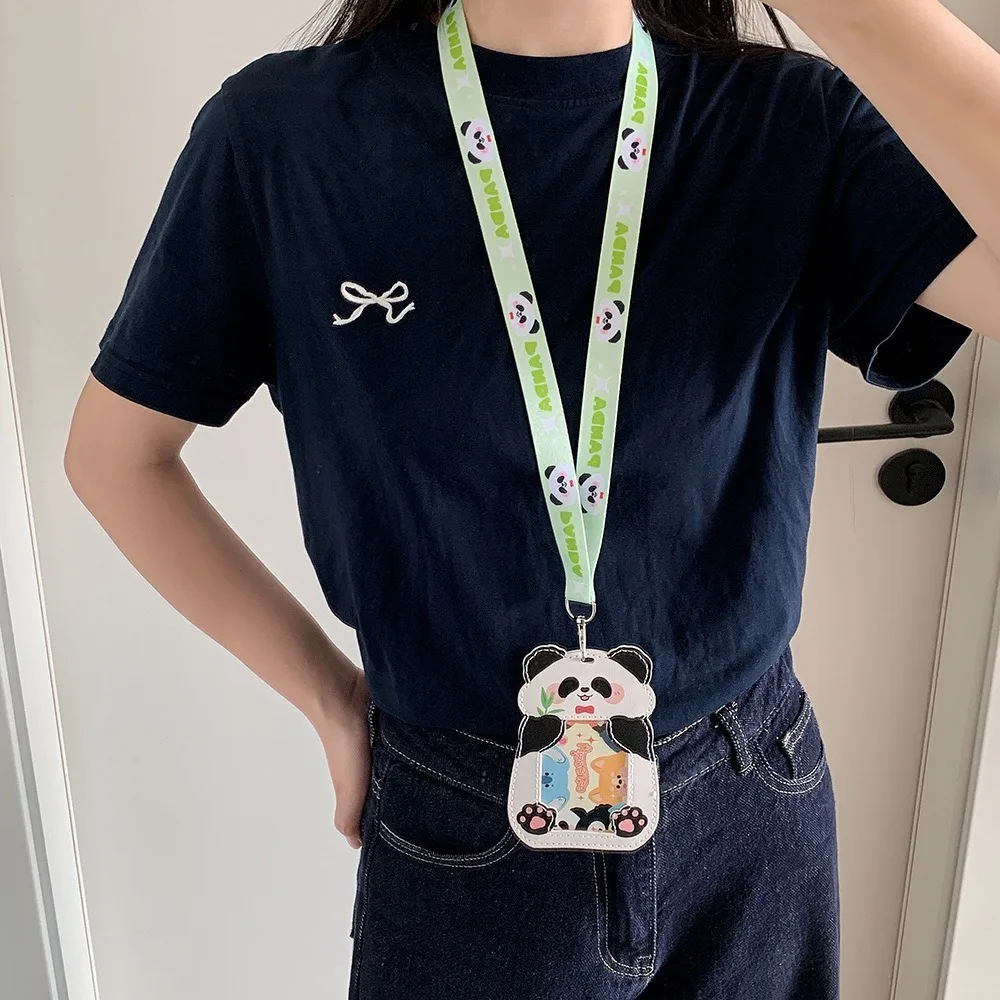 Cute Cartoon Animal Card Holder PU Leather With Lanyard Children's Bus Card Case Badge Holder Waterproof Photocard Holder