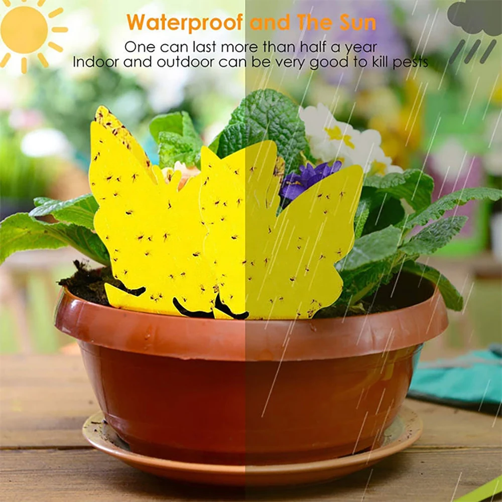 20/2Pcs Double-sided Sticky Insect Trap Adhesive Yellow Butterfly Plastic Insect Sticky Board Flying Trap Catcher Garden Tools