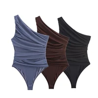 Body asimétrico sin mangas plisado de malla de seda para mujer, mono ajustado con un solo hombro, ropa para vacaciones en la playa, verano 2025