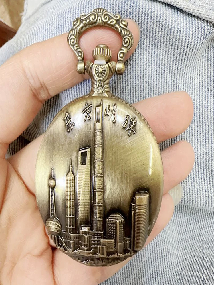 Nowy modny zegarek kieszonkowy Steampunk zegarek kwarcowy z łańcuszkiem pusta pokrywa naszyjnik brązowy kolor stop Fob zegar mężczyźni — zdjęcie 2