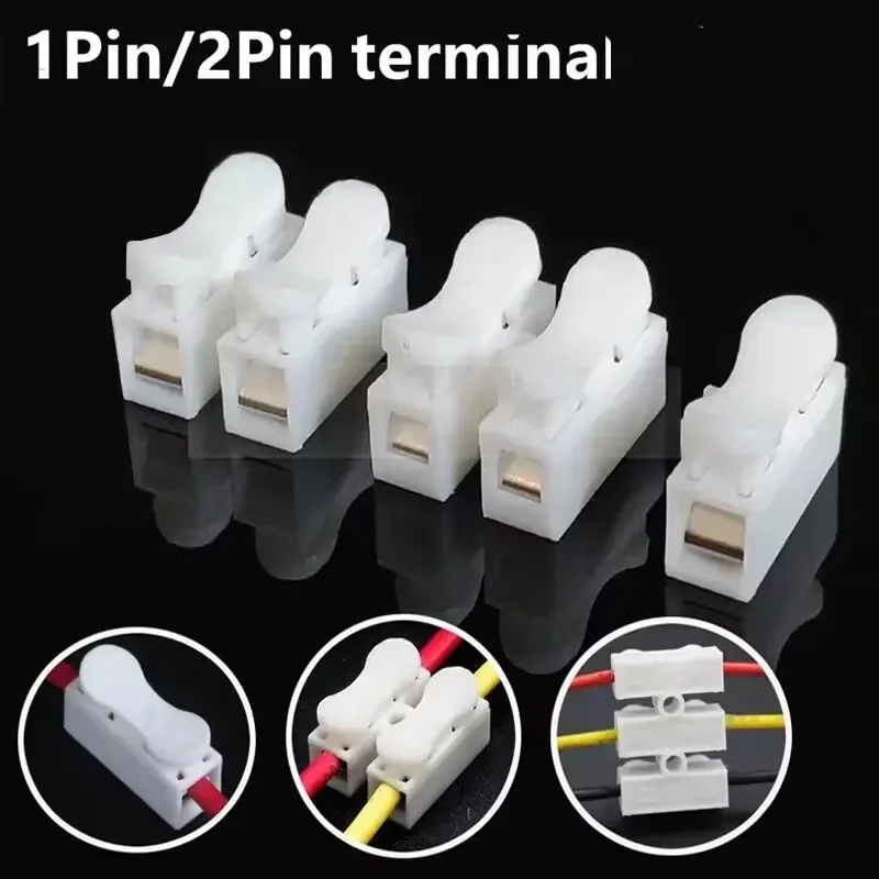 50Pcs No Solding Quick 1P 2P Cable Wire Connector No Screw Terminal Block Spring Clamp