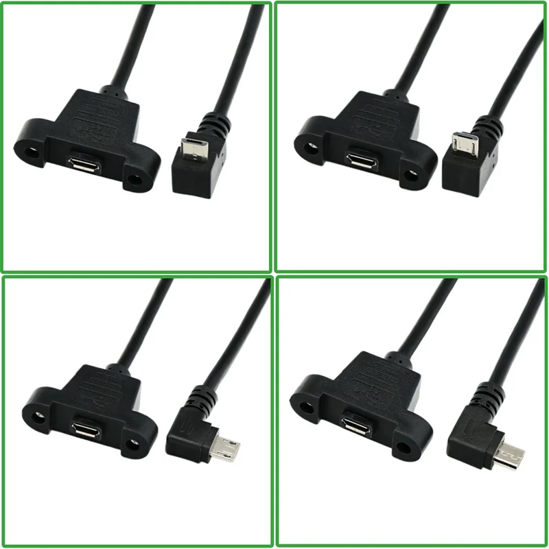 USB 2.0 Micro 5Pin Male to Female 90 Degree Bend With Ear Strap and Screw to Fix The Baffle Cable, Phone Computer Data Cable