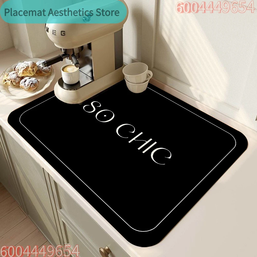 Vintage French Style Printed Coffee Machine Mat Kitchen Counter Quick Water Absorption Utensil Drying Mat Desktop Drainage Mat