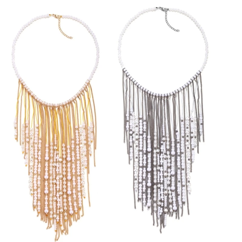 

Fashionable Long Pearls Chain Necklace With Intricate Weaving And Soft Texture 55KA