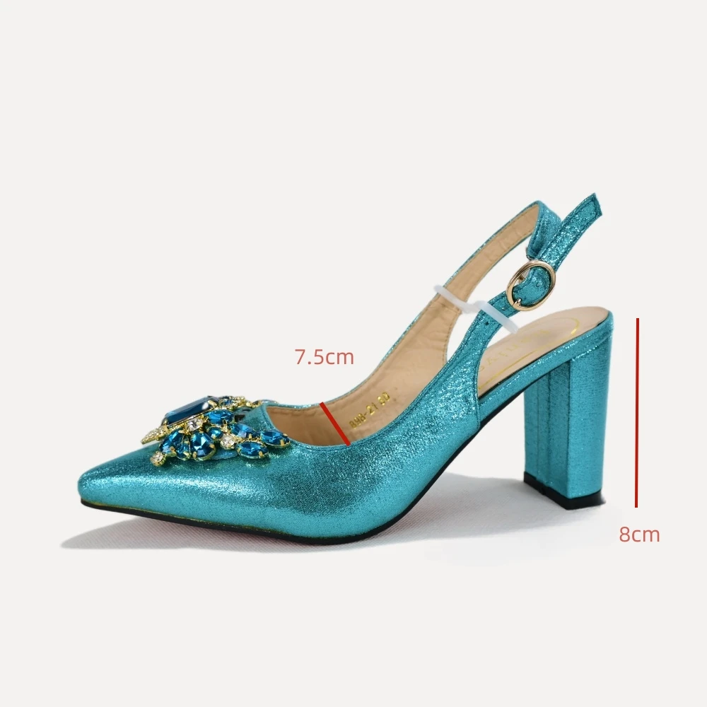 Haniye Pointed Toe Sexy Mid Heels Party Shoes Women Sandals Teal Slingback Casual Shoes Dress Slippers