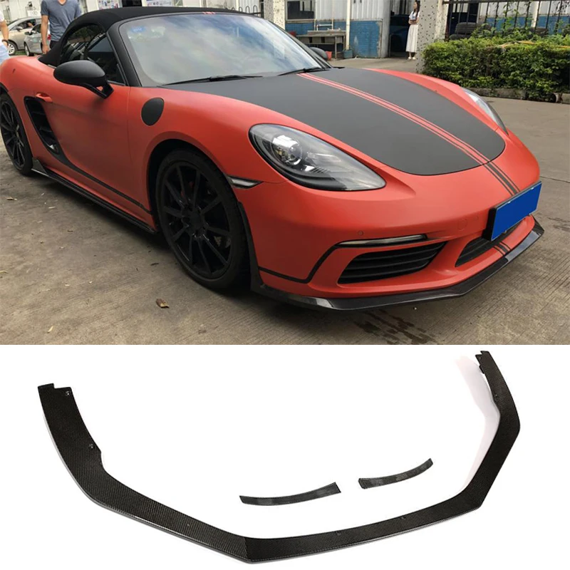 For Porsche 718 Cayman Boxster Base S Coupe Convertible 2 Door 2017 2018 Car Lip Carbon Fiber Front Bumper Lip Spoiler Splitters