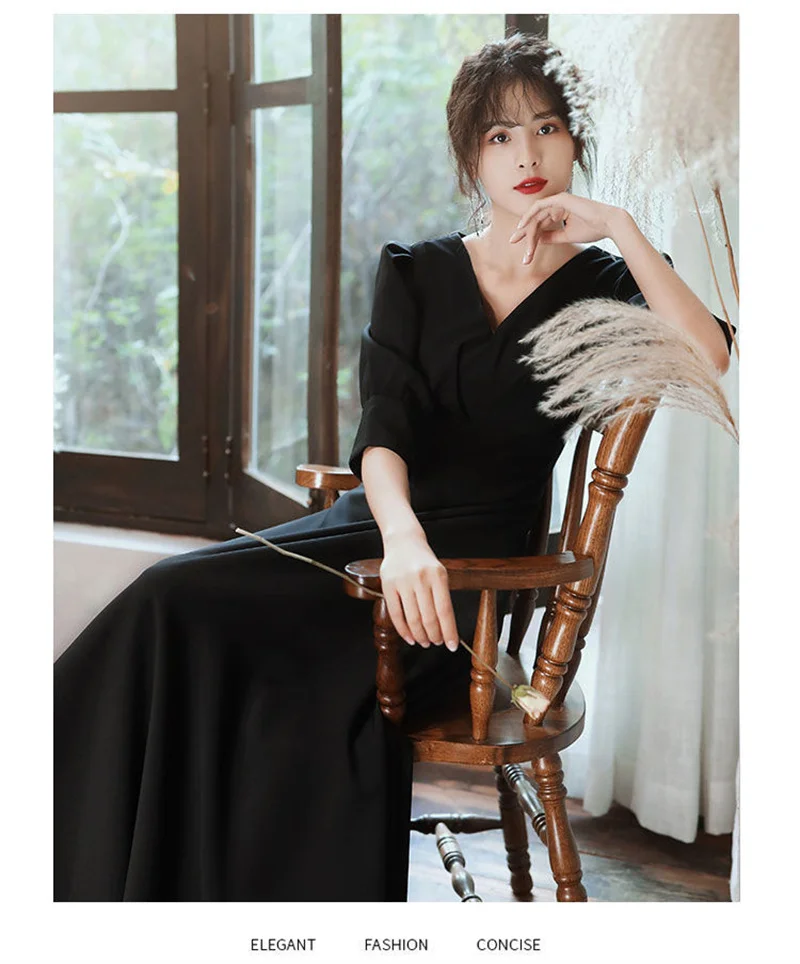 2023 Black Evening Dress Women's New Style Simple and Elegant Queen Style Banquet Can Wear Spring and Autumn Long Dresses Normal