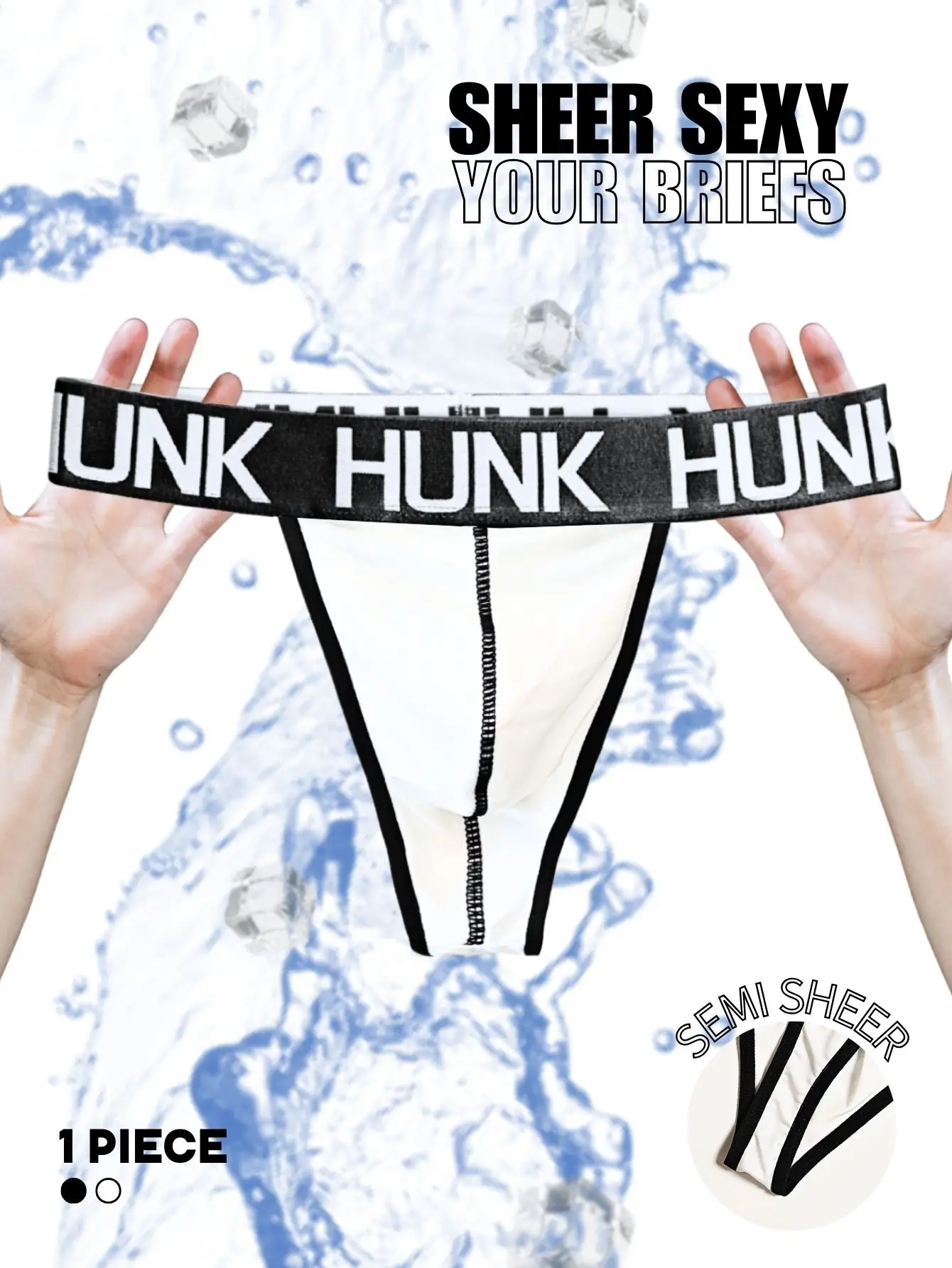 1pc Men's Sexy Semi Sheer Thong HUNK Printed Waistband Transparent Underwear, Breathable Soft Casual Sheer Men Briefs Underwear