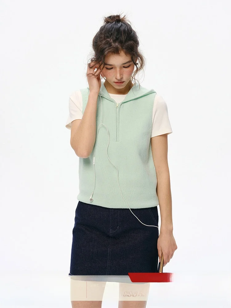 

Red Woolen Knitted Vest Women's Simple Sle f Zipper Hooded Svel Top Commute Soft Wool Blend Casual Wear