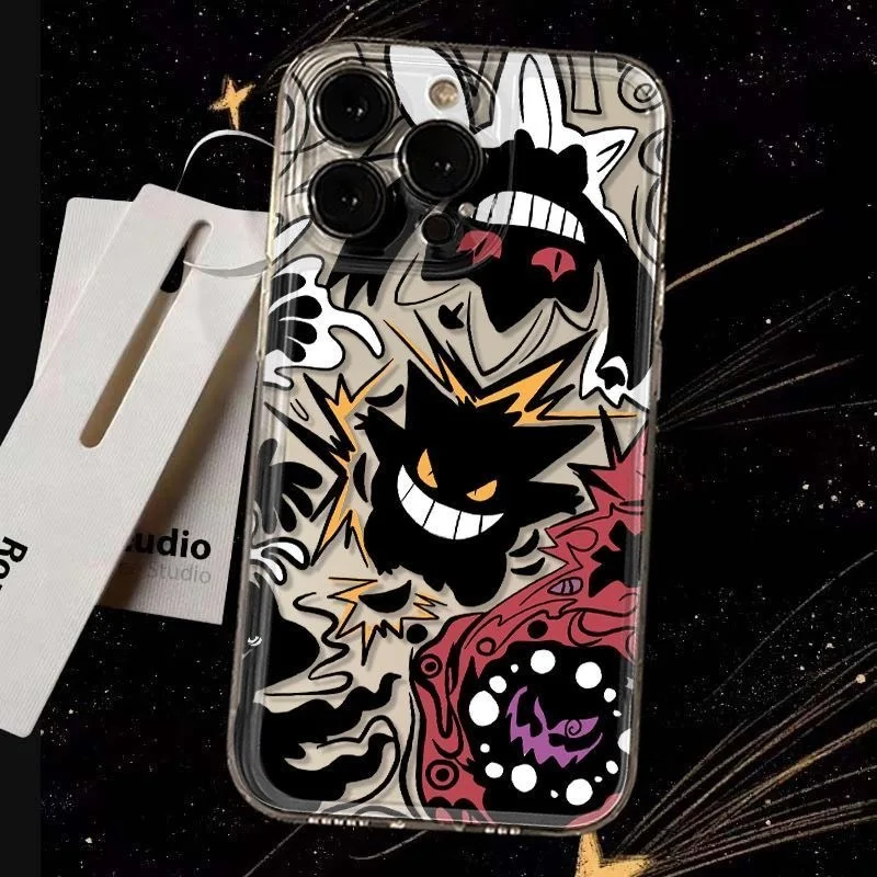 

3D comic Cute Cartoon P-Pokemon Gengar Soft Case protect For iPhone 11 12 13 14 15 16 17 Pro Max 16 15 Plus P-Pokemon TPU Cover