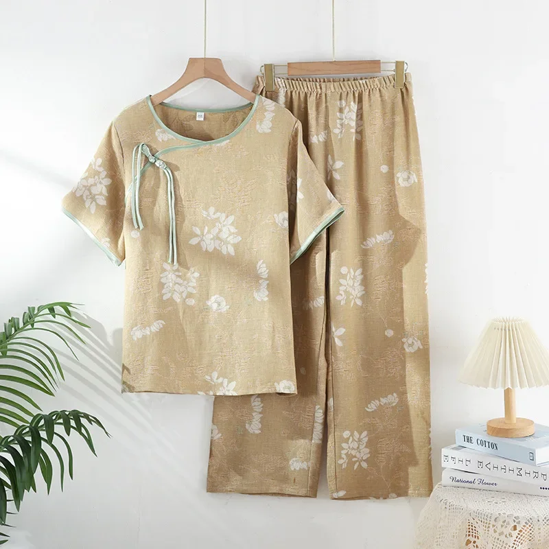 

Новинка весны/лета 202, женский пижамный комплект с рукавом из бамбукового волокна и брюками с девятью штанинами, женская домашняя одежда из двух предметов