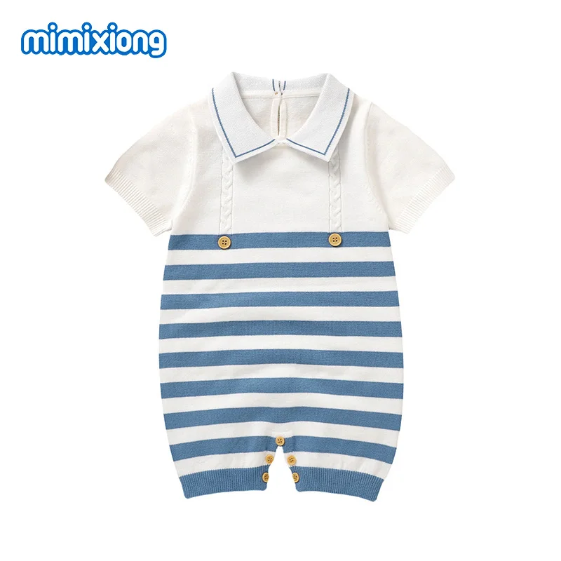 Baby Boys Rompers Jumpsuits Summer Fashion Turtle Neck Short Sleeve Knit Newborn Infant Gentlemen Style Playsuits Cotton Outfits