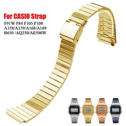 10mm 14mm 18mm 20mm For CASIO F-91W/A158/A159/A168/A169/B650/AQ230/AE500W Stainless Steel Watchband Ultra-thin Metal MenBracelet