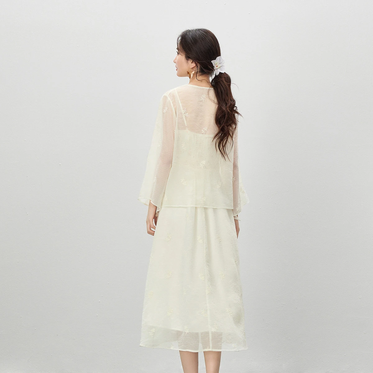 SENTUBILA Chinese Style Women's Summer Suit Smocked Cami Dress Sheering Top Two Piece Set Ladies Outfits Woman Clothes W62ZJ6860