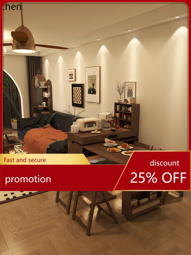 

LXC Wood Rotating Island Dining Table Integrated Household Extendable Small Apartment Multifunctional Retro Style Bar Table