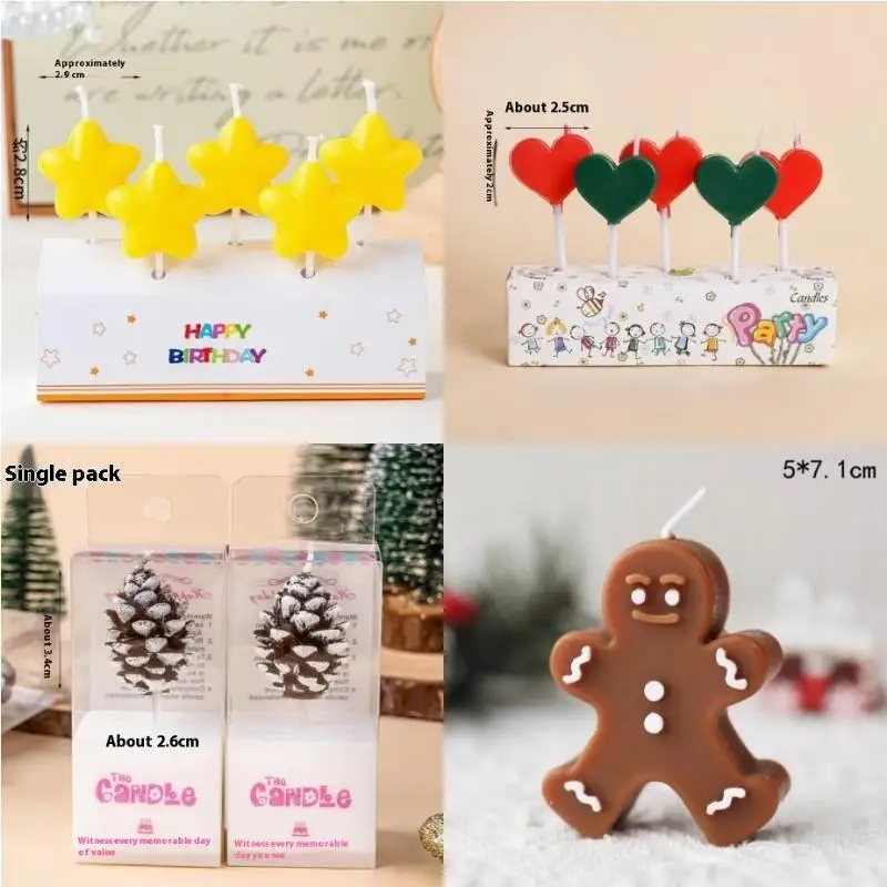 ☸1/5PCS Christmas Candles. Birthday Cake Decorations. Kids Birthday Colored Candle Holiday Party Star Candle Dress Up
