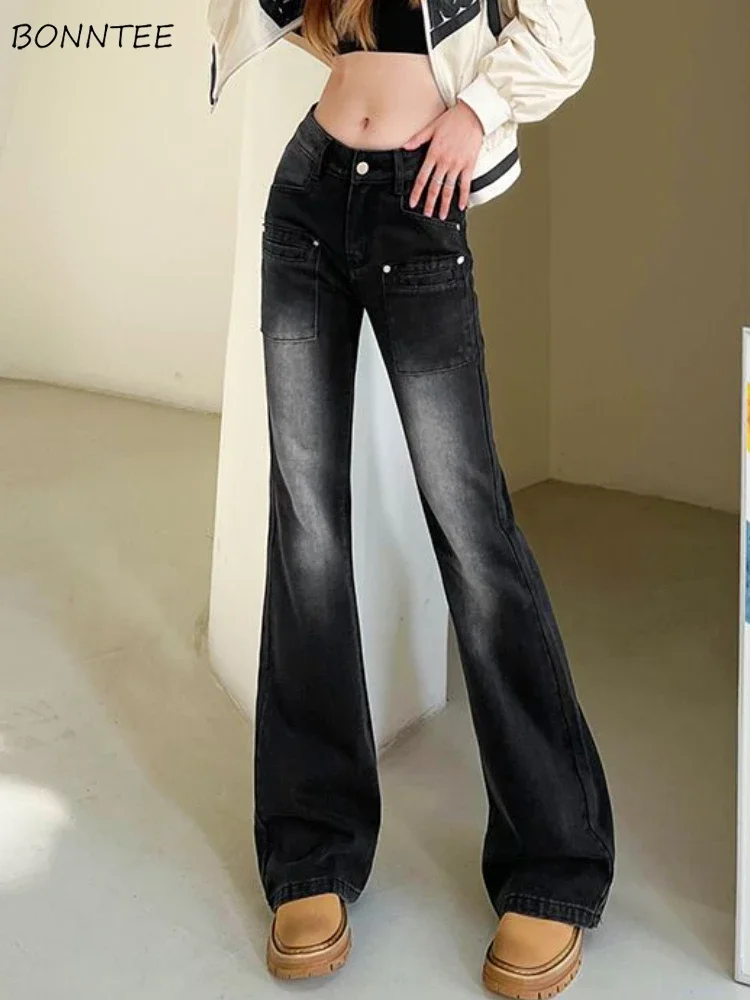 

Джинсы-клеш, женские модные джинсовые брюки с заниженным дизайном, уличная одежда, элегантная осенняя одежда в корейском стиле, популярные девушки, универсальные ретро для отдыха