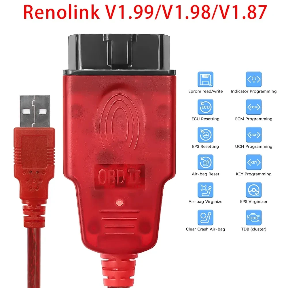 Renolink V1.99/V1.87 For Renault OBD2 ECU Programmer Reno Link 1.94 USB Diagnostic Cable For Renault/Dacia Key Coding