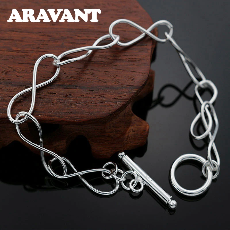 925 Silver 8 Word Charm Bracelet Chain For Women Fashion Jewelry