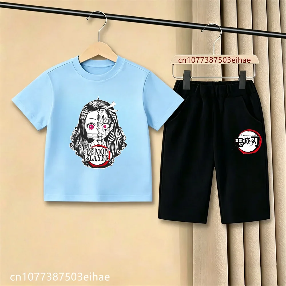 Kids Unisex Demon Slayer Ghost Blade T-Shirt Casual Shorts Anime Comic Print Summer Loose Comfortable Daily Outdoor Clothes Set