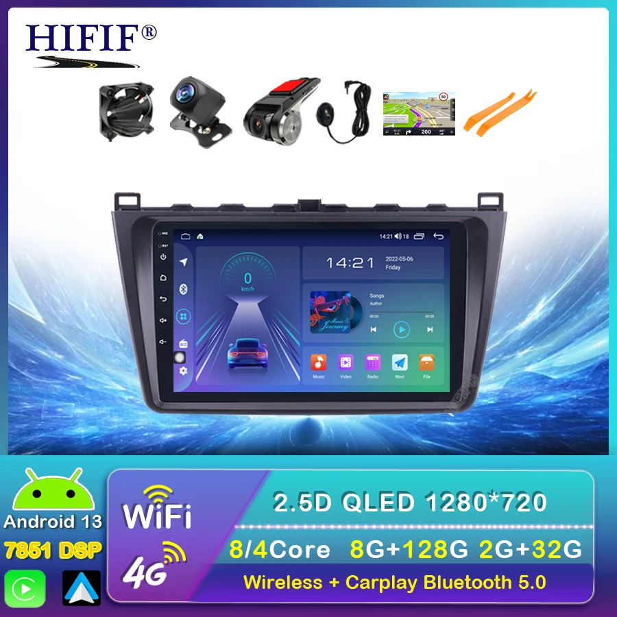 

9 Inch 2DIN WIFI Bluetooth WIFI GPS Navigation Car Radio Android 13 Multimedia Player Carplay For 2008-2015 Mazda 6 Rui wing