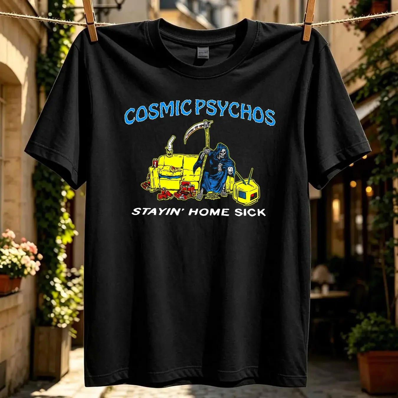 washed T Shirt Cosmic Psychos band rock stay home sick black S 5Xl Q1675 long or short sleeves vintage Washed streetwear