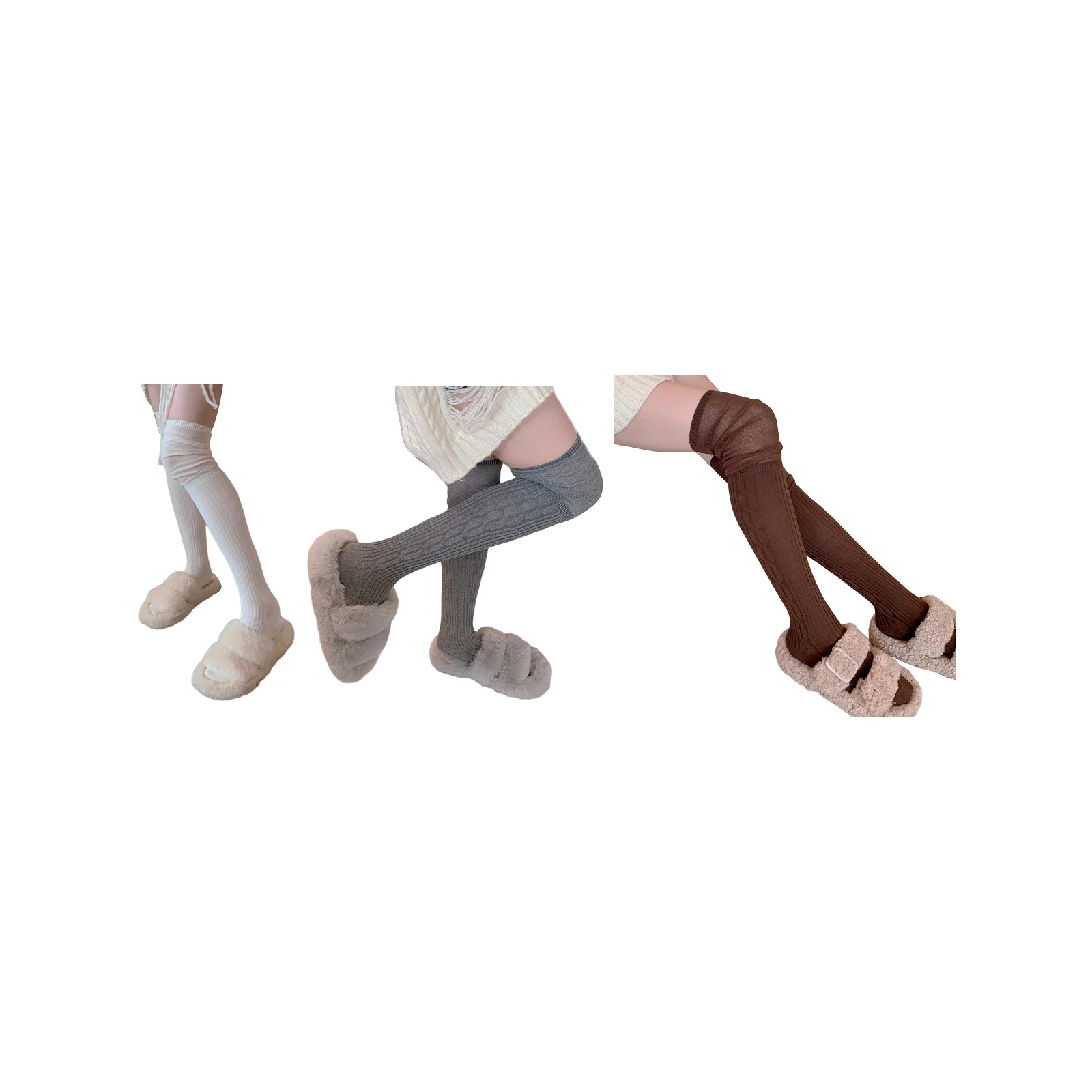 Twist over-the-knee stockings three-color combination pack (milk white + light gray + coffee color)