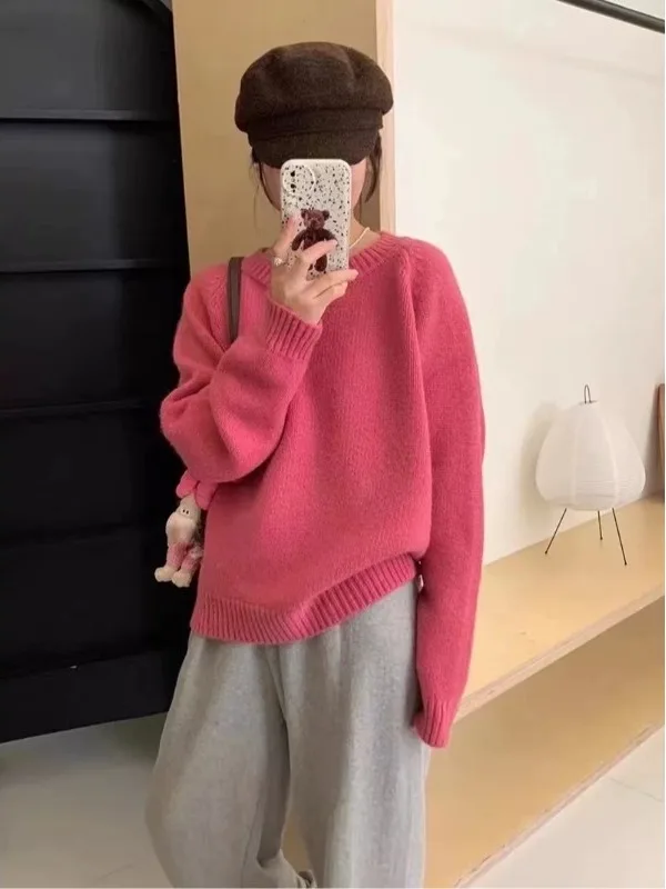 

Candy Colored Women's Knitwear Loose Fit Soft Versatile Autumn Winter Korean Sle Casual Lazy Faionable Top