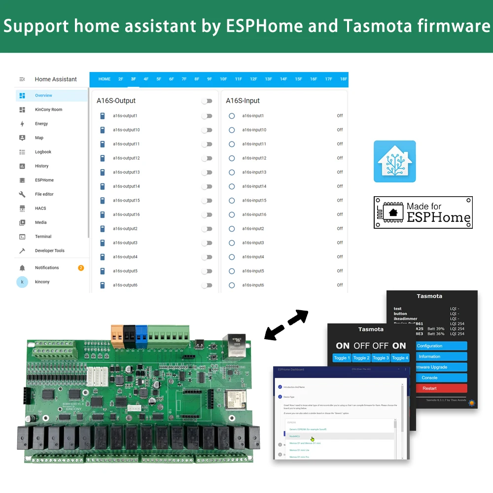 KC868-A16S 16CH ESP32 Relay Board Ethernet Wifi Switch MQTT TCP HTTP ESPhome Smart Home Assistant Tasmota 2/4G RTC DS3231 Module