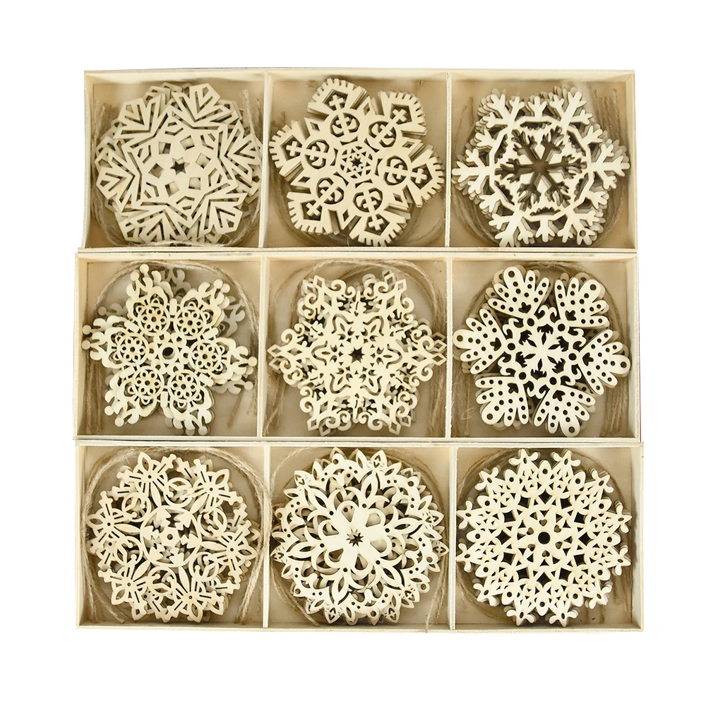 

18pcs/Box Multi Wooden Snowflake Christmas Tree Decoration 2023 Happy New Year Navidad Gift Home Festival Party Hanging Ornament