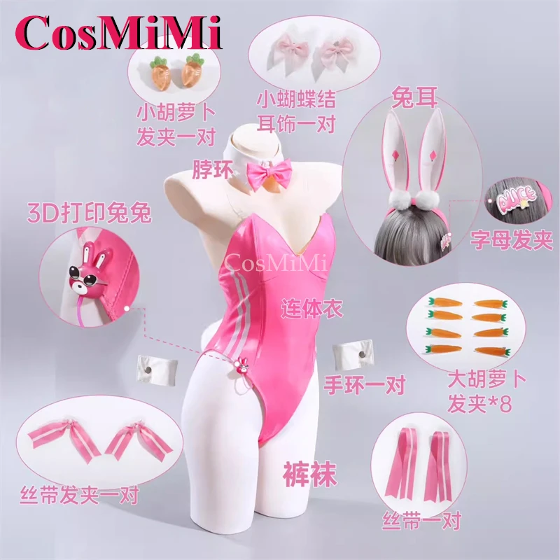 Cosmimi heißes Spiel Nikke Alice Cosplay Kostüm süße schöne rosa Hasen Mädchen Overalls Uniformen Karneval Party Rollenspiel Kleidung