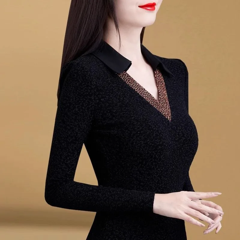 

Autumn and winter mesh black base women's new lace warm plus velvet thickened long-sleeved top