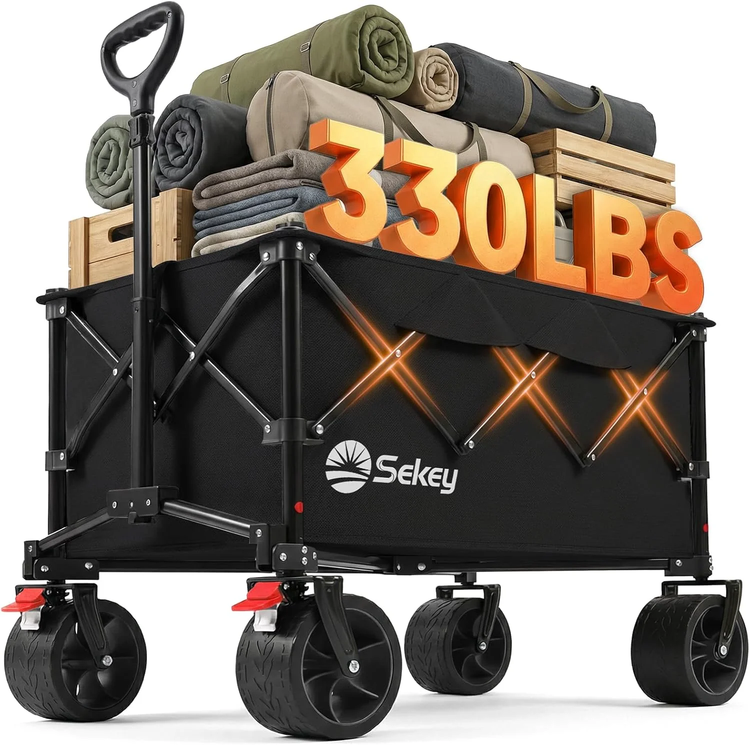 

Складная тележка-вагон 150 л с внедорожными колесами, сверхпрочная, складная, для кемпинга, сада, спорта - черная