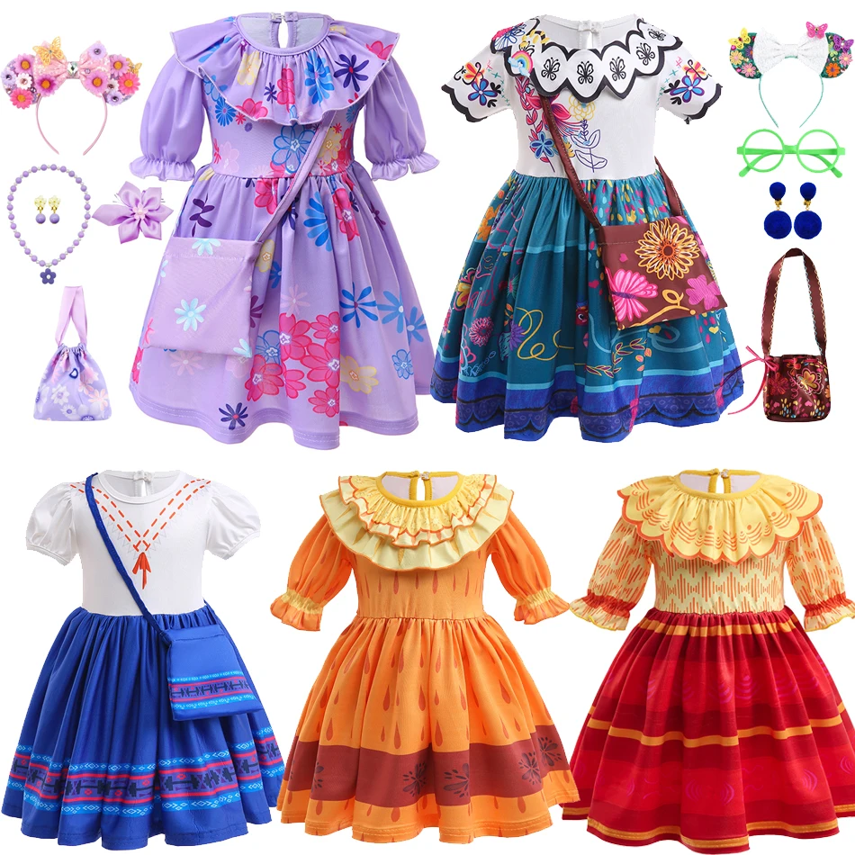 

Baby Girls Encanto Mirabel Isabela Madrigal Dress Kids Short Sleeve Clothes Children Dolores Luisa Pepa Princess Cosplay Costume