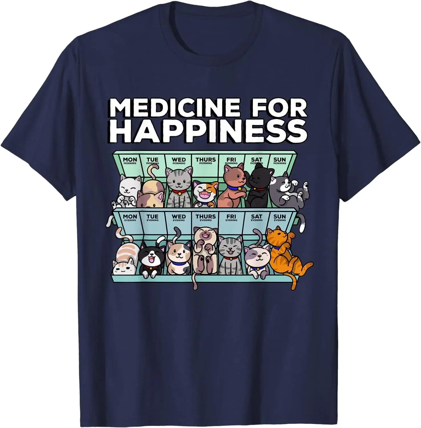 My Medicine for Happiness Called Cats Every Day Kitten Cat T-Shirt Four Seasons Daily Cotton Casual Oversized T Shirt Tees