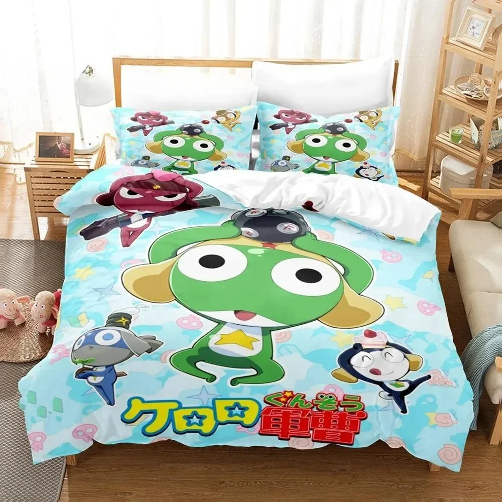 3D Kawaii cartoons Bed Sheet Keroro Frog Bedding Set Single Twin Full Queen King Size Bed Set Adult Kid Bedroom Duvet cover Sets