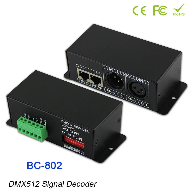 led pixel light controller dmx converter decodificador de sinal bc802 5v 12v 24v dmx512 ttl lpd6803 lpd8806 ws2801 sk6812 tm1814 ic 01