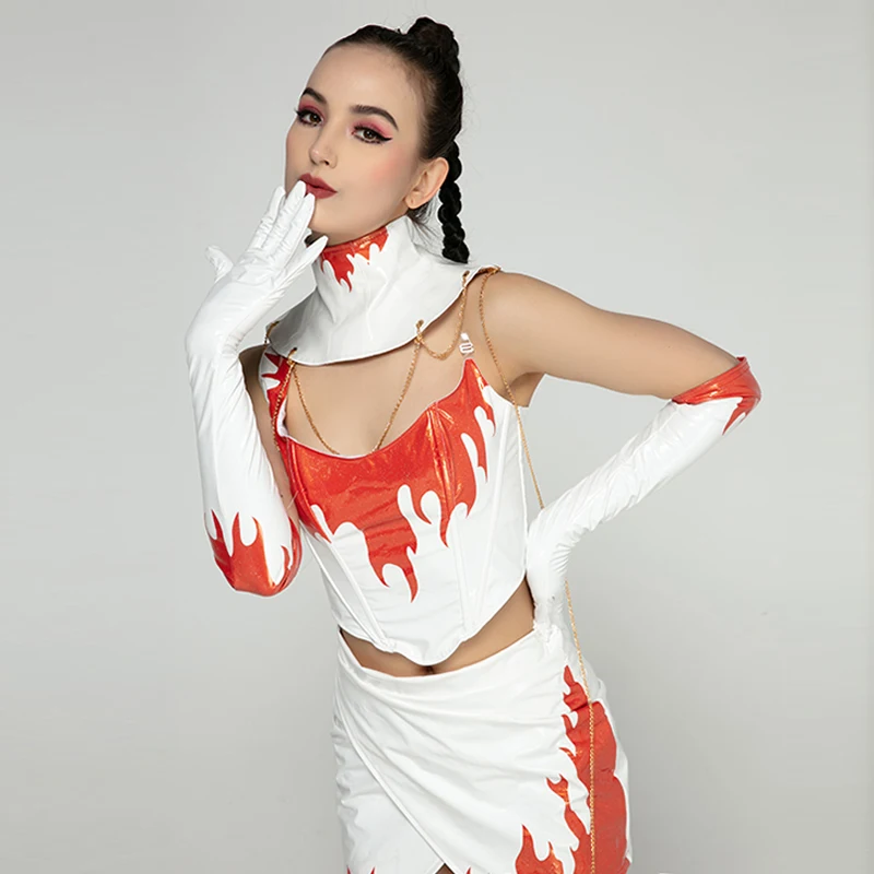 Tenue de danse blanche Kpop Hip Hop Jazz, Dj Ds Wlwear, Flame Nightclub Bar, GKnitting Dancer Clothes, Party Carnival Rave Outfit, VDB6638