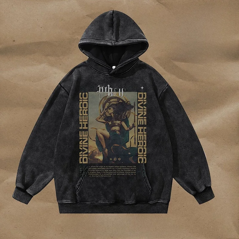 

Толстовка с капюшоном, толстовка из чистого хлопка, ретро, прямой принт, оверсайз, мужская повседневная одежда, удобная посадка, осенне-зимняя уличная одежда