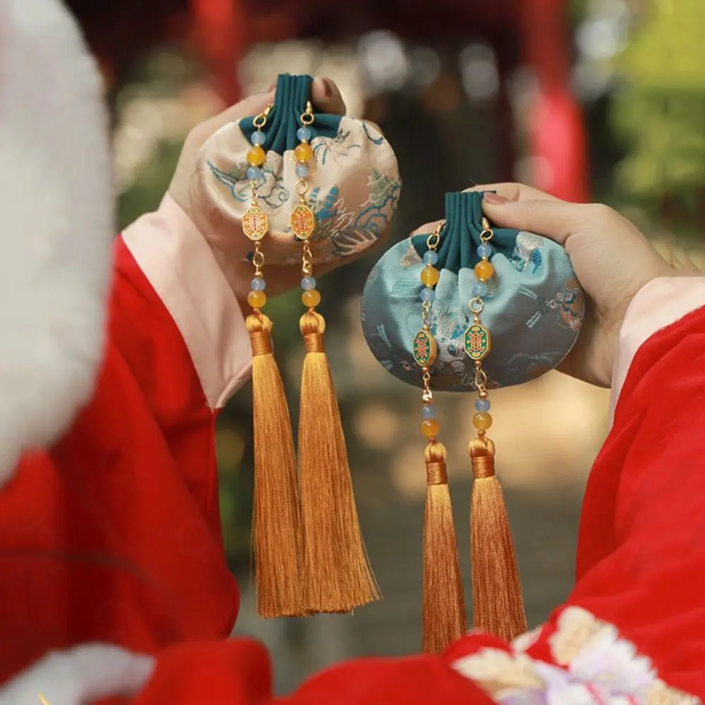 Empty Chinese Style Cloth Sachet Jewelry Bag Embroidery Tassel Storage Sachet Portable Brocade Hanging Pouchperfume Bag