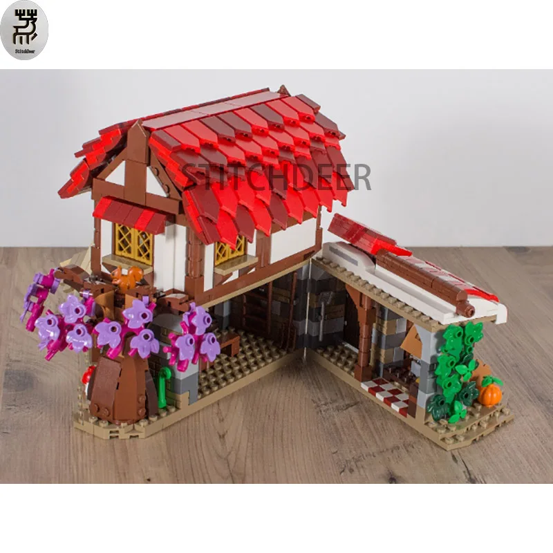 908Pcs Moc Middeleeuwse Marktplaats Modulaire Bouwhuis Bouwstenen Assembleren Model Diy Speelgoed Baksteen Educatie Vakantiegeschenk