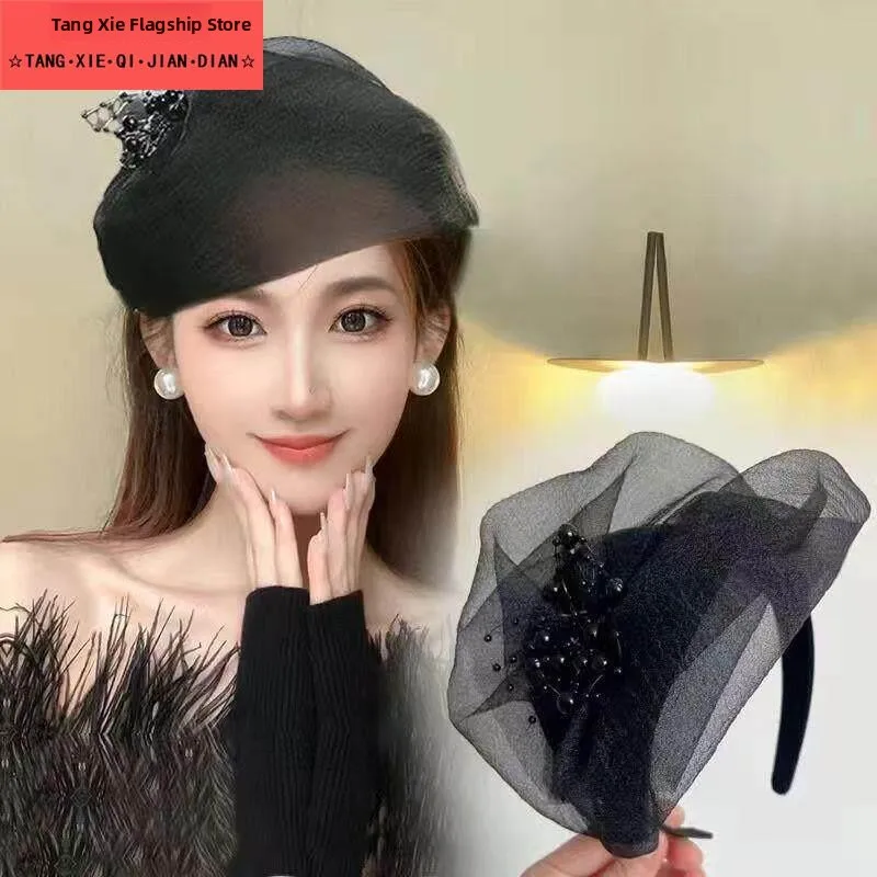 Fashionable Breathable Half Hat High Top Hairband Elegant Evening Hair Clip Visible Skull Cap Versatile Headband for Autumn