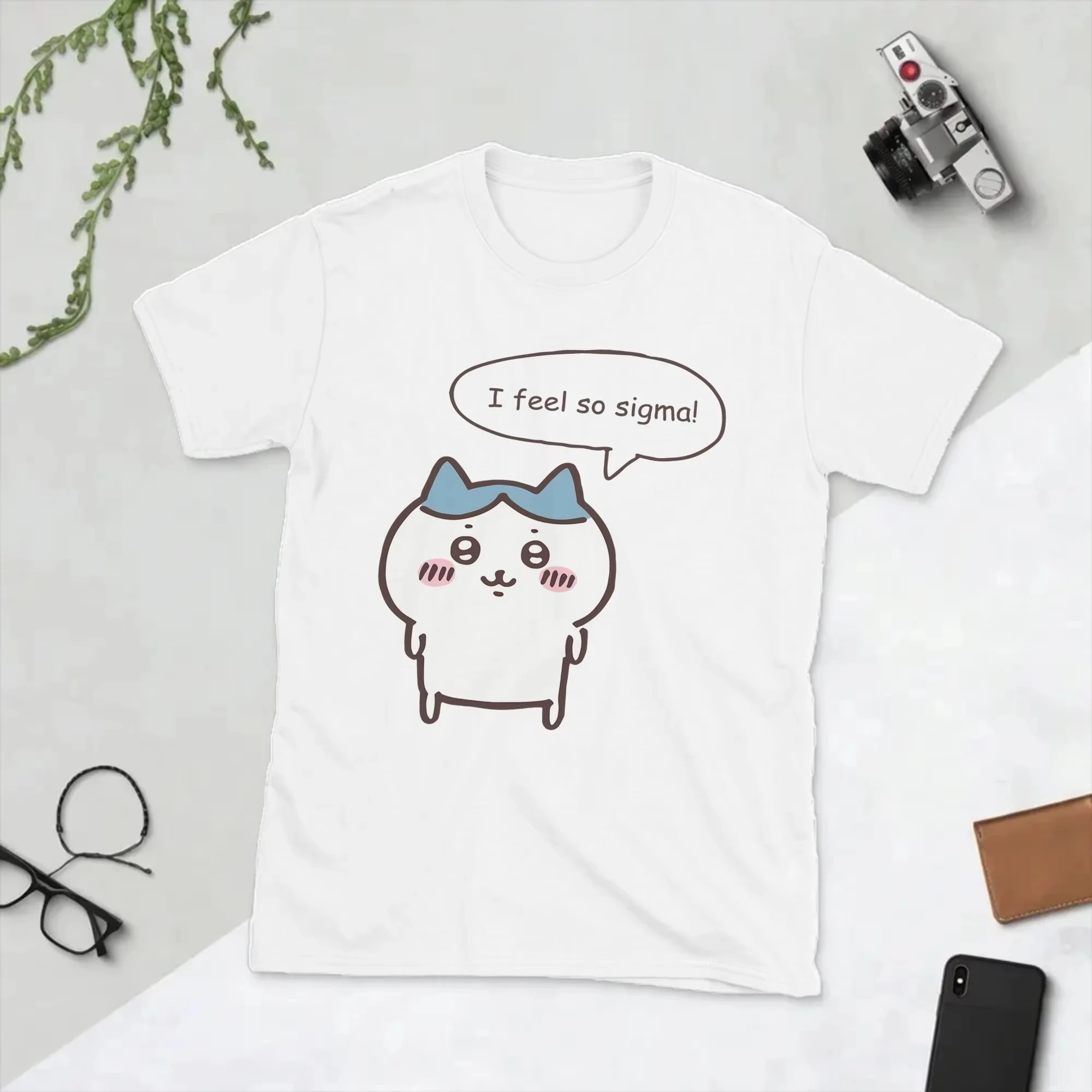 Hachiware I Feel So Sigma Graphic Tee Unisex O Neck Short Sleeve Funny Chiikawas Cartoon Casual Streetwear Fashion Tops