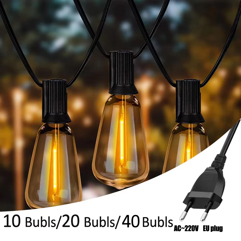 ST38 Outdoor LED String Globe Lights Plastic Shatterproof Bulbs Waterproof Patio Lights for Garden Outside Backyard Porch EU220V