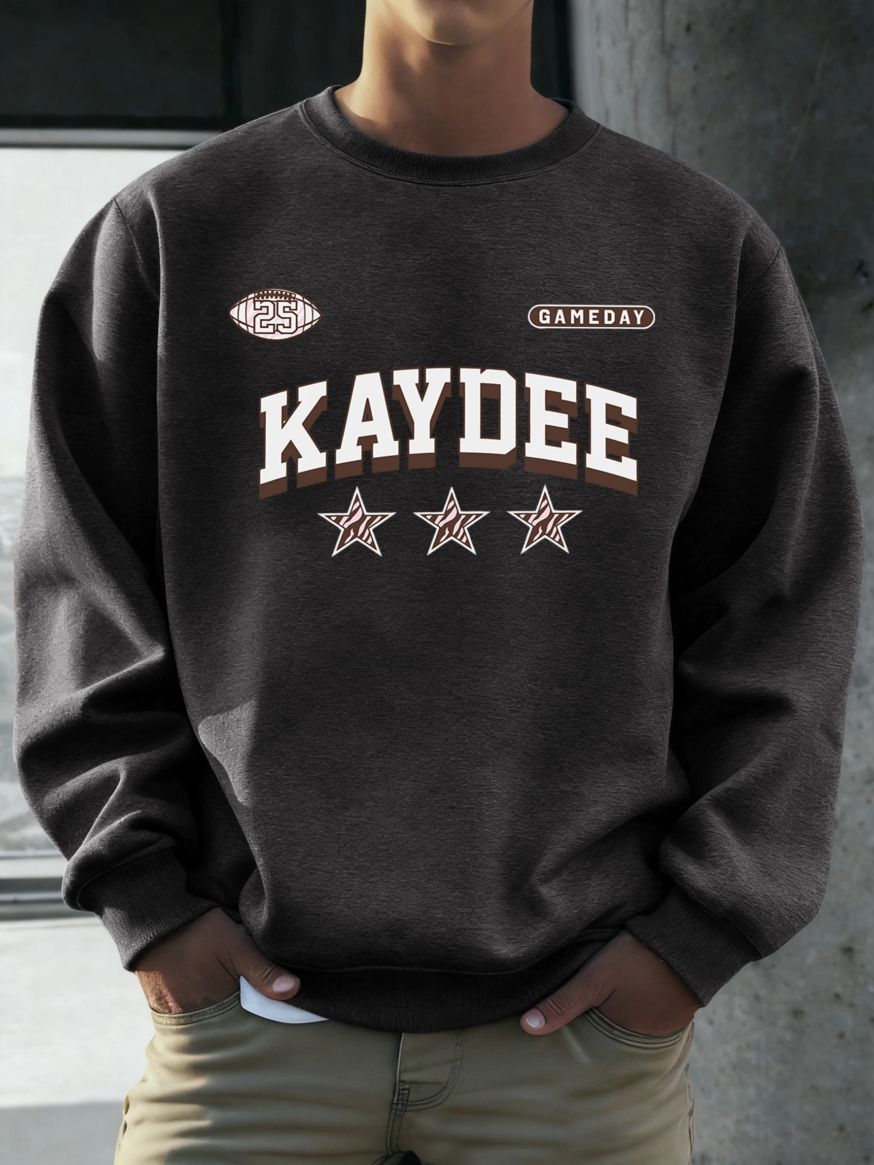 Kaydee Gameday Number 25 Print Hoodless Shirt Herren Fleece Warm Casual Top O-Ausschnitt Lose Kleidung Unisex Retro Soft Long Sleeve