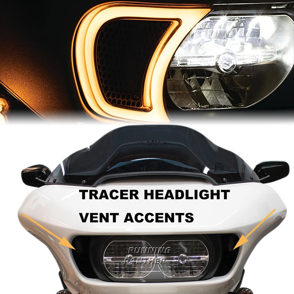 Motorcycle Smoke White Tracer Headlight Vent Accent LED Indicator Lights For Harley Road Glides 15-UP 2023 2022 2021 2020 NEW