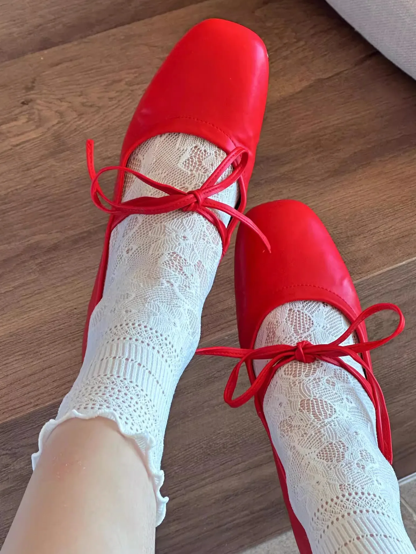 french-style-ballet-mary-jane-shoes-leather-version-red-round-head-bow-tie-slip-on-thick-heel-casual-fashion-single-shoes