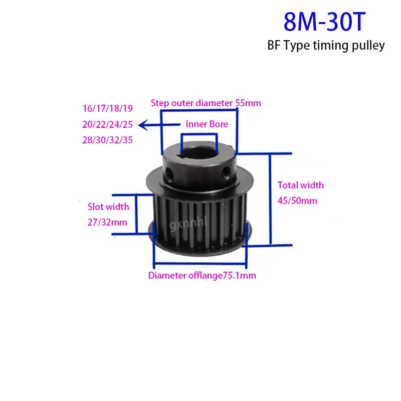 #45 Steel  BF type 8M 30Teeth Synchronous Pulley Bore16/17/18/19/20/22/24/25/28/30/32/35mm  Belt width 25/30mm timing pulley